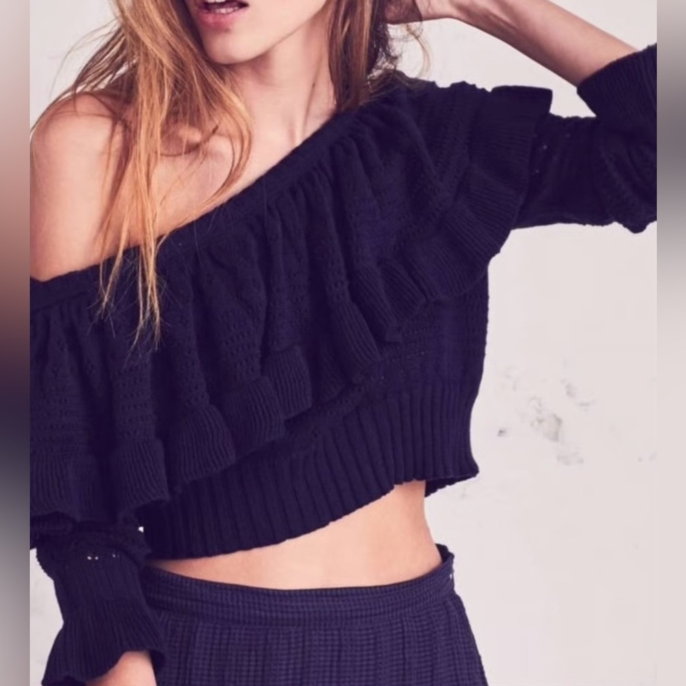 LoveShackFancy Rory Off the Shoulder Knit Ruffle Sweater - Picture 5 of 15